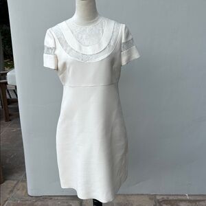Valentino Cream Off White A-line Mini Dress with Lace Size 8 Medium